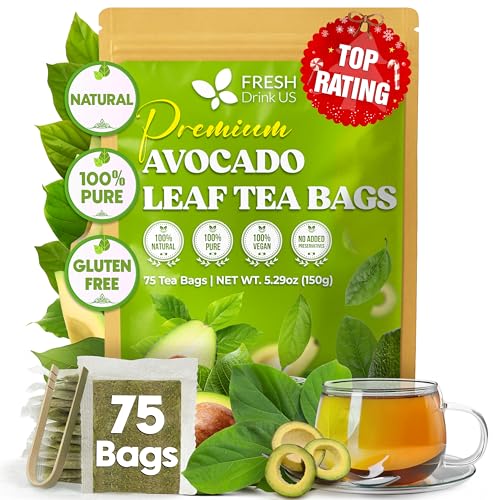 Image of FreshDrinkUS, Avocado Leaf Tea Bags | 75 Count | Premium Dried Avocado Leaves Herbal Tea - Caffeine Free Botanical Tea - Fresh, Smooth & Earthy Flavor. Sugar Free. Vegan