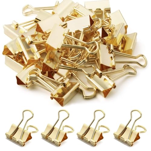 100 pcs golden binder clips bulldog clips 19mm metal foldback clips paper clips clamps small for office supplies school home organizing files money papper stationary