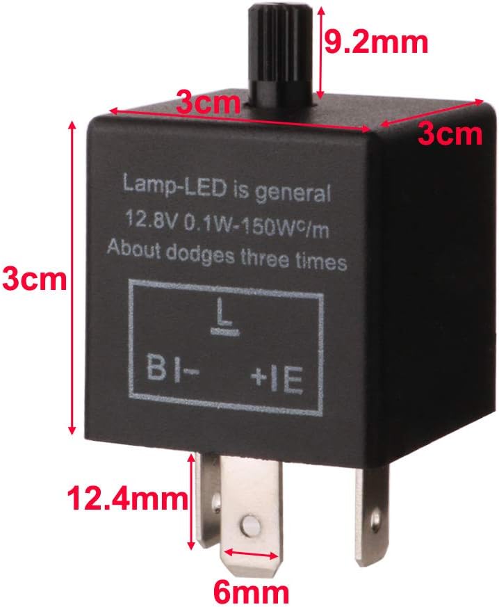 Gebildet 2 pieces 12V 3 Pin Electronic LED Flasher Relay 0.1W-150W c/m Motorcycle Turn Signal Adjustable Flasher CF-14KT, comes with 6pcs Terminals