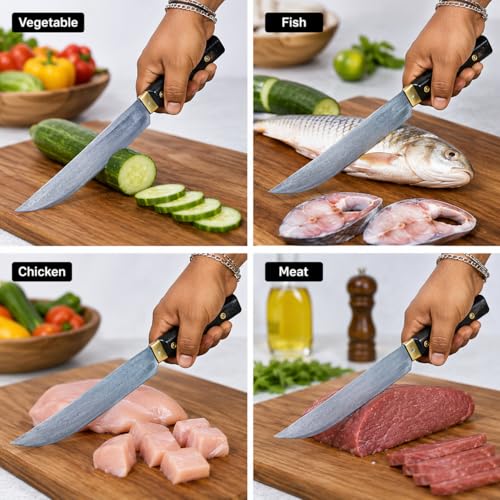 Image of Kerala Traditional Handmade Kitchen File Knife with Rosewood Handle, Hand Craft Knife Chopping,Cutting, Slicing. Vegetables, Fruits, Fish, Chicken Etc Pack of 1