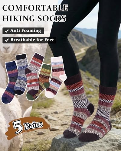 Image of Loritta Wool Socks for Women, Winter Warm Hiking Boot Socks Gifts | Classic Cozy Crew, Vintage Knit, Soft Thick House Socks, Outdoor, Christmas Gift, Stocking Stuffers for Mom Grandma Wife