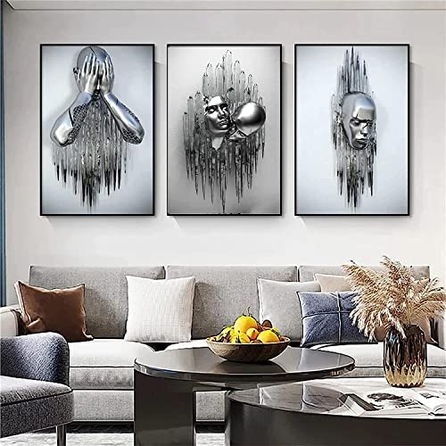 Décoration murale effet 3D cœur d'amour en fil métallique, lot de 3 toiles abstraites