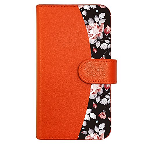 sslink iPhone17 Pro Max アイフォン17プロマックス 対応 手帳型 スマホ ケース ボタニカル柄 花柄 黒系 エスニック エスニック リーフ リゾート かわいい フラワー (オレンジ) ダイアリータイプ 横開き カード収納 フリップ