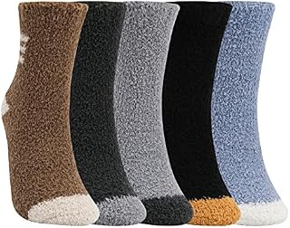 QKURT 5 Pairs Slipper Socks, Fluffy Socks Thermal Soft Socks Winter Cozy Bed Fleece Socks Fuzzy Sleep Socks Warm Socks for Boys Men Adult
