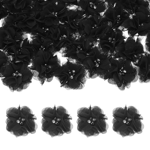 M METERXITY 15-Pack Pearl Chiffon Flowers 2.17'' x 2.17'', Black