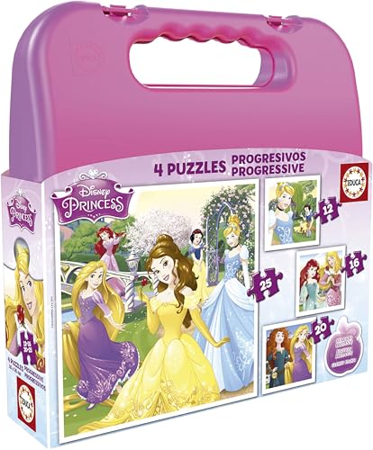 Educa - Princesas Disney | Set de 4 Puzzles Infantiles progresivos de 12 a 25 Piezas | Medida una...