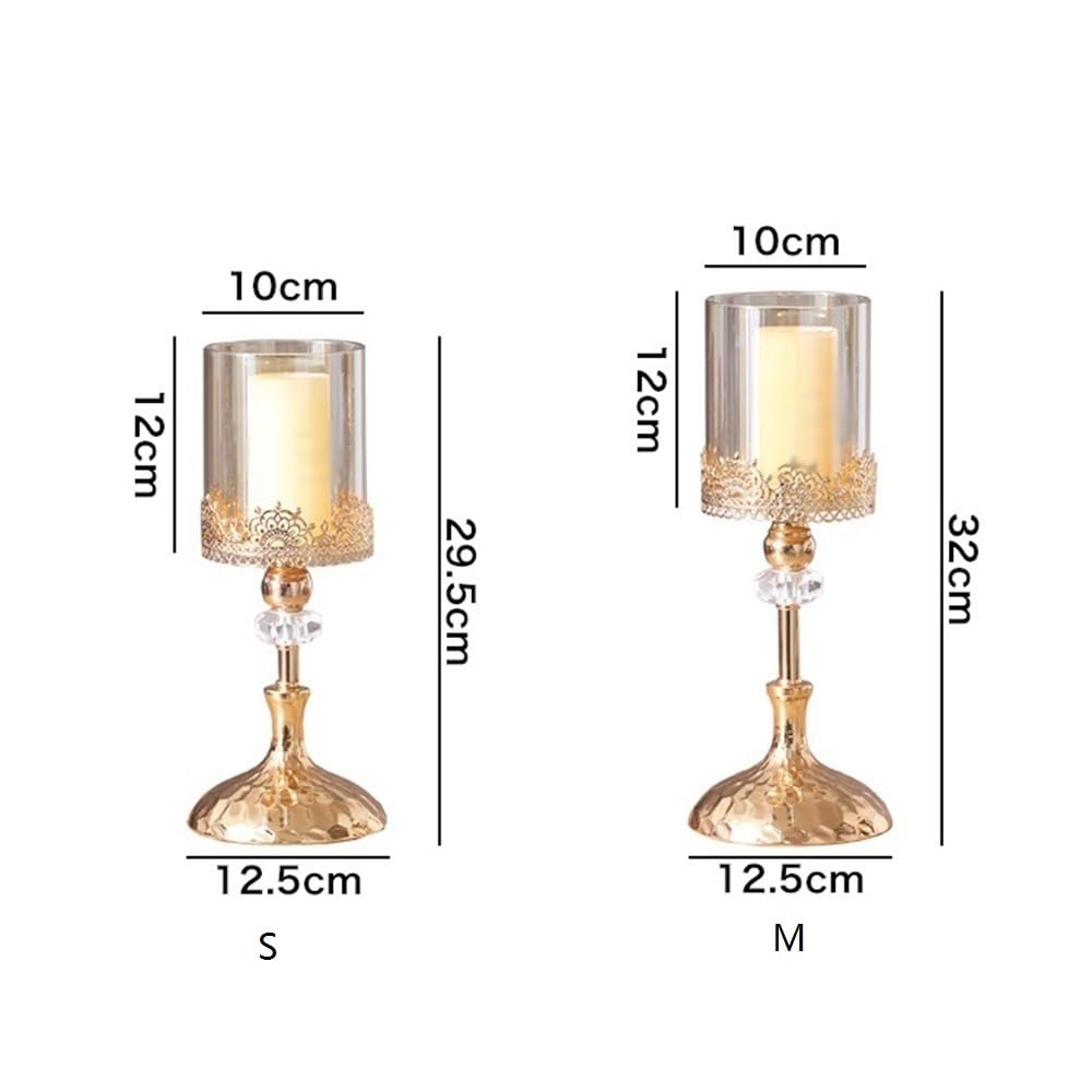 Portavelas Decoración de Mesa Comedor con candelabro Cristal y Metal Dorado Decoración(Pequeño)