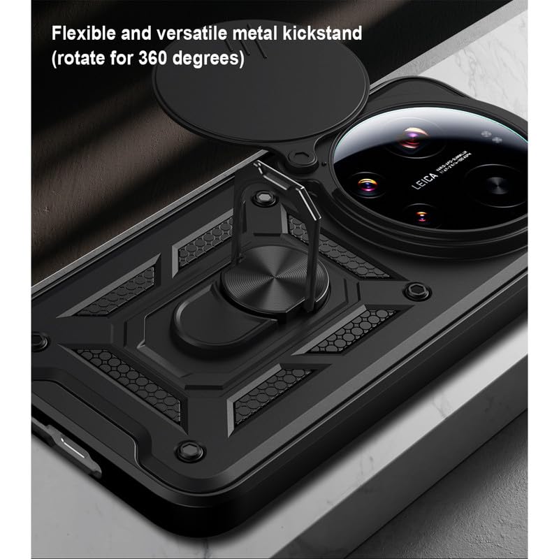Image of Shockproof Back Case Cover for Oppo Find X9 Ultra 5G, Shockproof Oppo Find X9 Ultra Back Cover, Ring Case with Kickstand and Camera Protection Shutter - Black