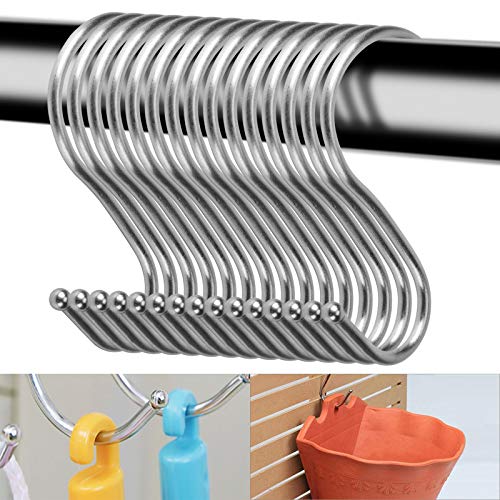 KingSaid Pack of 15 Premium Stainless Steel Metal S Hooks Kitchen Pot Pan Utensil Hanger Clothes Storage Hanger Hooks