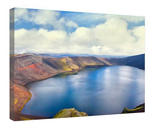 Impression sur toile lac de cratère cadre bois déco murale nature 40x50 cm