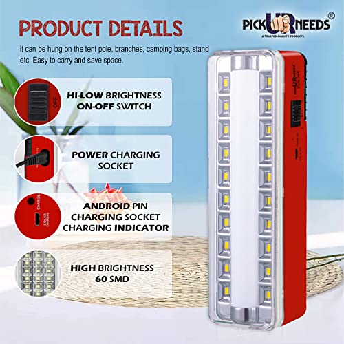 Image of Pick Ur Needs Rechargeable Home Emergency Tube +10 SMD LED Floor Lantern Lamp Light (Dark Red)