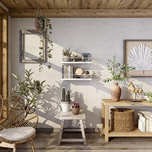 Image of Shario - Set of 2 Floating Shelves with White Towel Rail Wall Hanging, Decorative Storage Shelves for Bathroom, Kitchen, Living Room and Bedroom (Rustic White)