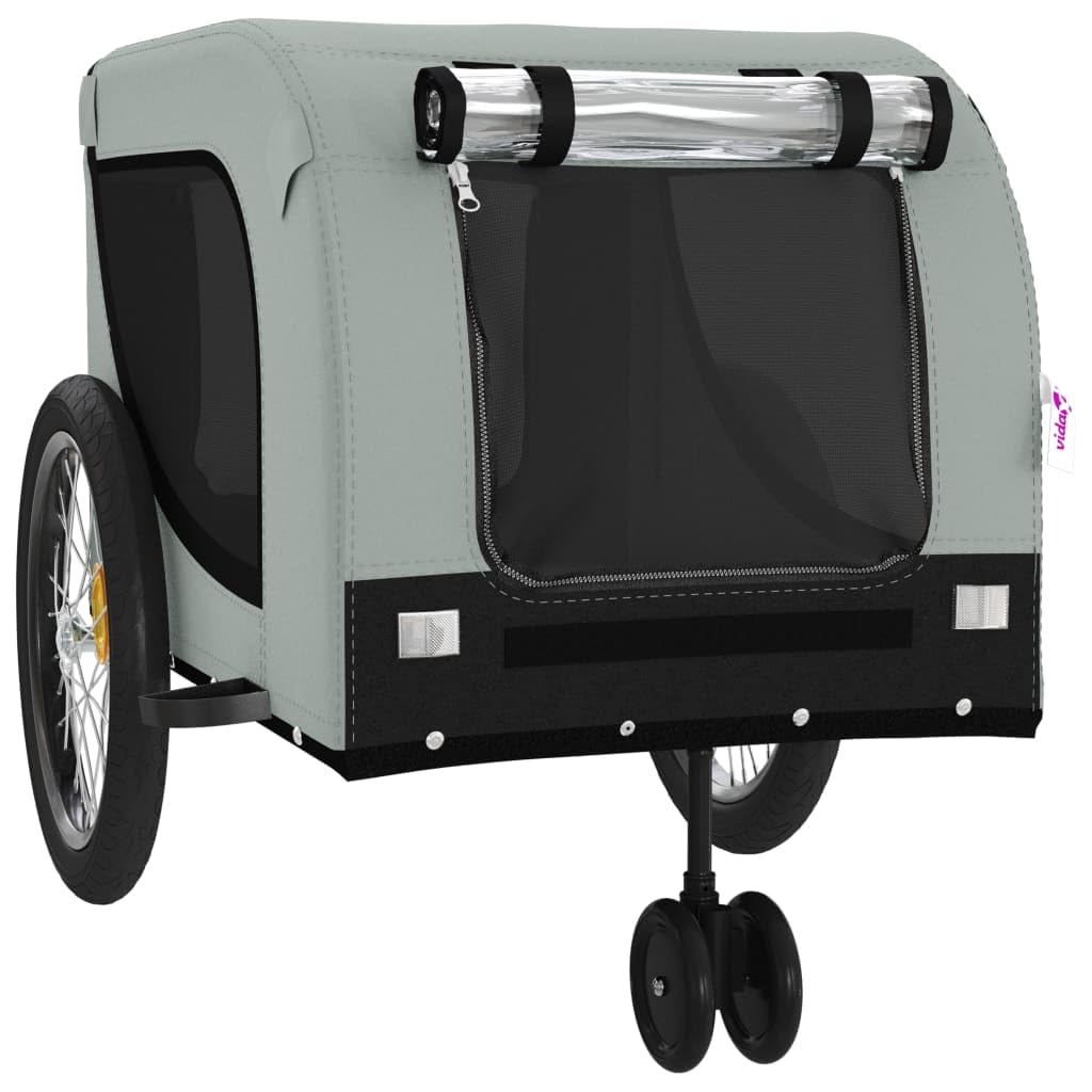 Homgoday Remolque de bicicleta para animales gris y negro Oxford y hierro, mueble carro para perro, carro para bicicleta, carro para perros, transportín perro bicicleta modelo 94028