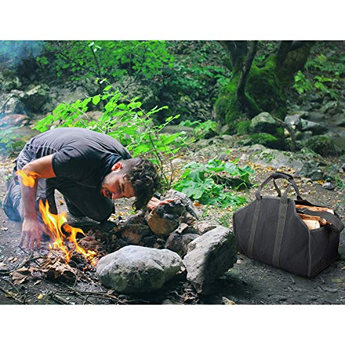 MANNEW Log Carrier Canvas Tote Heavy Duty Firewood Holder Camping Accessories Canvas Shoulder Strap