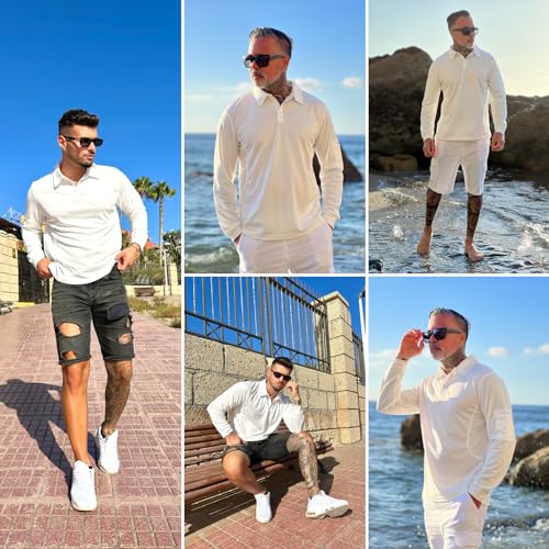 Image of Deyeek Men's Polo Shirts Long Sleeve Golf Polo Shirts for Men Quick Dry UPF 50+ Sun Protection Polos Casual Collared Shirts