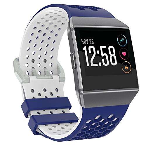 Bossblue Compatible Fitbit Ionic Bands for Women Men Large Small,Soft Silicone Waterproof Breathable Replacement Accessories Sport Strap for Ionic Smartwatch.(Blue/White, Large(6.7