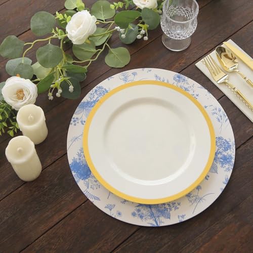 Platos descartables de cartón azul floral 13 pulg x6 miniatura 6