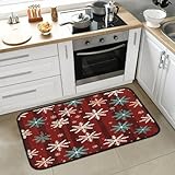 Kitchen Rugs Floor Mat Christmas Snowflakes Stripe Non Slip Kitchen Mats Rug Runner Standing Mat Xmas Doormats for Home Decor Hallway Entryway Bathroom Living Room Bedroom 39 X 20 in