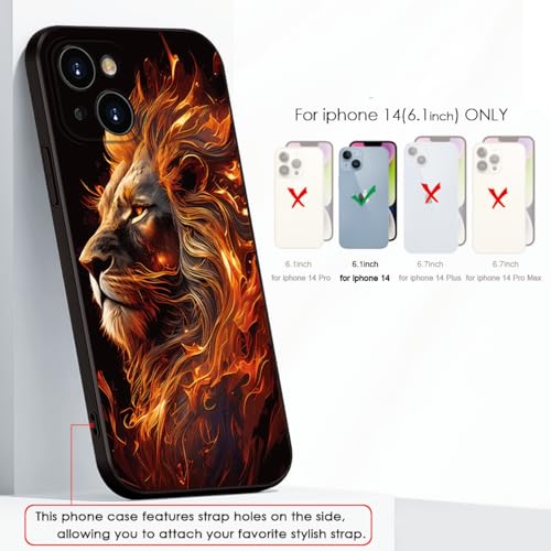 Printed with Lion for iPhone 14 case, Flaming Lion Silicone Soft Shockproof Case - Exuding Royal Authority (A1-Lions-Animal)