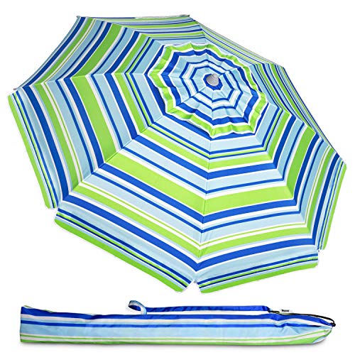 Deyard 6.5ft Beach Umbrella with Sand Anchor, Tilt Aluminum Pole, Portable UPF 100+