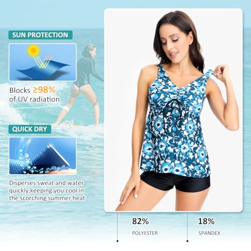 Tankini 2 Piece Swimsuit for Women Flowy Swimming Tankini Bathing Suit Tops Bra Support with Boy Shorts Sets4
