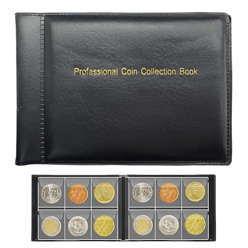 xiluuyou Album pour pièces de Monnaie à 60 Pochettes, Rangements Pièces de Monnaie, 3.5x3.5 cm pour Livres, Pence, Cents, Dollars, Nickel (Noir)