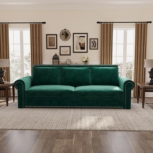 Image of Eafurn 93.7 inch King Size Pull Out Sofa Bed, 3-in-1 Convertible Sleeper Sofa Couch Bed with Nailhead Decor and Rolled Arms, Velvet Oversized Chesterfield Loveseat Chaise Lounge