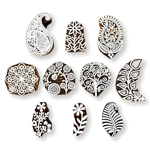 Image of RENIQ Wooden Printing Block for Fabric & DIY Craft | Handcrafted Indian Design Stamp for Textile, Pottery, Mehndi & Home Decor (Multicolor9)