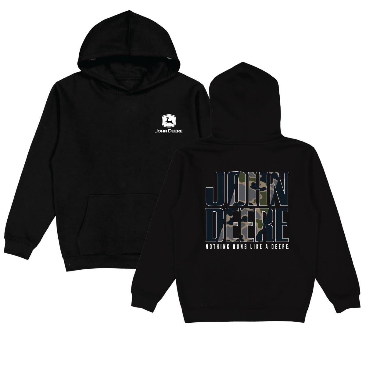 John Deere Mens Camo Text Hoodie Sweatshirt in Black, Black, 3XL
