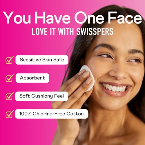 Swisspers Premium Cotton Rounds - 100% Chlorine Free Cotton Face Pads for Makeup, Nail Polish Removal - Dermatologist Tested and Hypoallergenic, Made in USA - 100 Pads (Pack of 3)