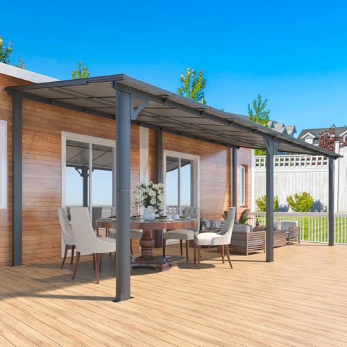 AECOJOY 20' x 8' Outdoor Gazebo for Patio, Large Wall-Mounted Hard Top 8x20 Lean to Metal Gazebo Shelter Pergolas and Gazebos Clearance with Patio Roof, Heavy Duty Awnings for Patio, Decks