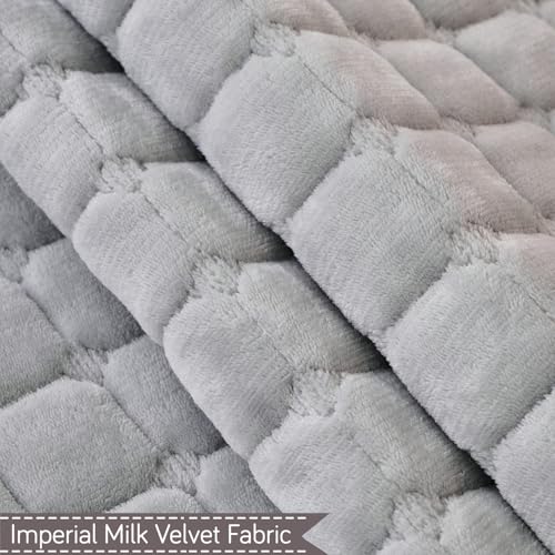 Image of HOKIPO 'BelleLace Series' Imperial Milk Velvet Sofa Backrest Mat Cover with Lace | Anti-Slip | 1 Pc - Cloud Grey (AR-6311-LGRY)