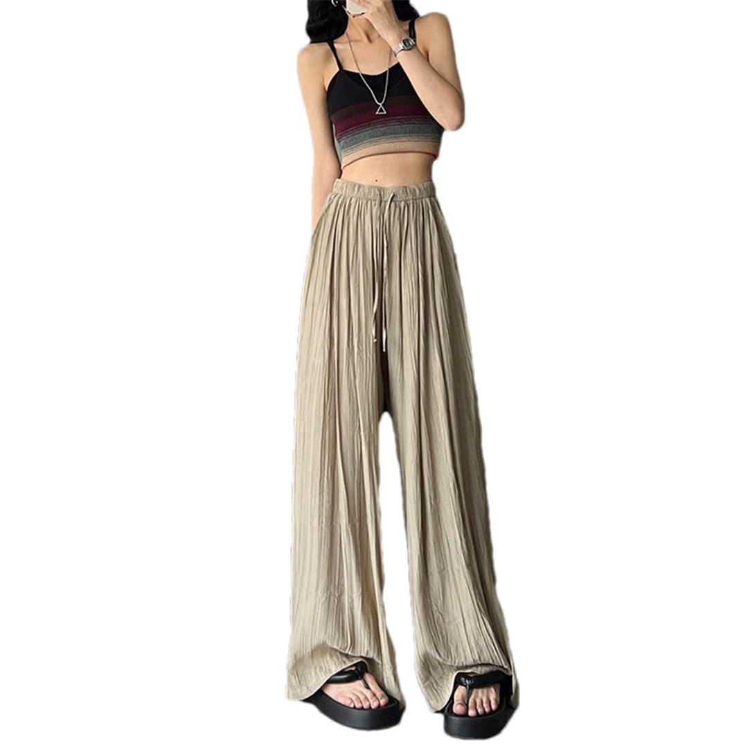 Pulcykp Ice Silk Wide Leg Pants Womens Summer Thin High Waist Casual Loose Commuter Pants