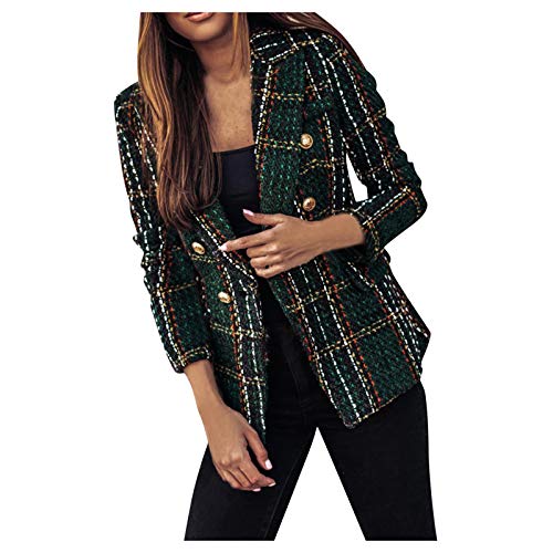 White Jackets for Women Dressy Long Blazers for Women Orange Blazers for Women Plaid Check Suit Satin Jacket Formal Cardigan Pocket Oversized Blazers for Women,Sweater Blazer