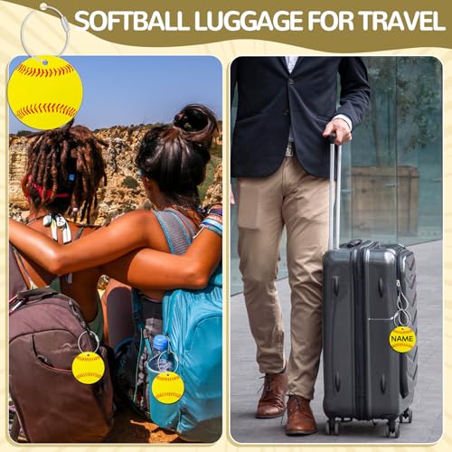 12 PCs Softball Luggage Tags for Suitcases Softball Travel Suitcase Labels with Metal Ring 2.75in Softball Keychain Softball PVC Name Id Card DIY Pocket Hug Card for Men Women Travel Bag Suitcase