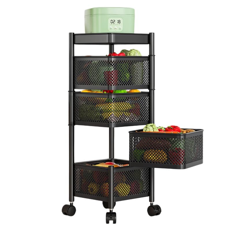 Estantes de cocina móviles, organizador giratorio, almacenamiento de pie multicapa, cesta de frutas y verduras que ahorra espacio para encimera