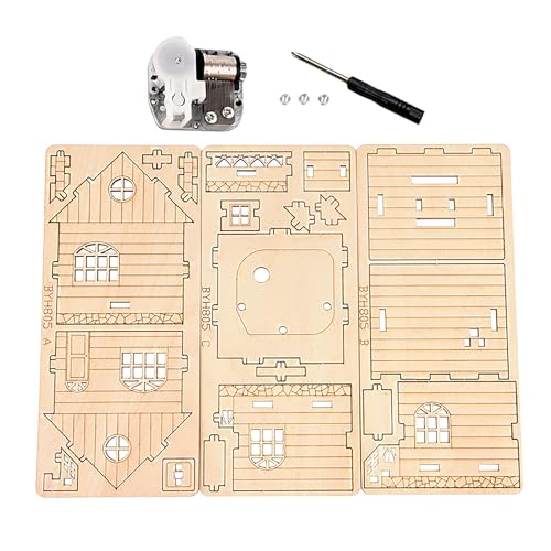 MPIUET 3D Wooden Wind-up Music Box Puzzles, Clockwork Musical Mechanism Movement Little House, 3D Jigsaw Teaser Puzzles, Log Cabin DIY Wood Model Kits for Adults - Image 4