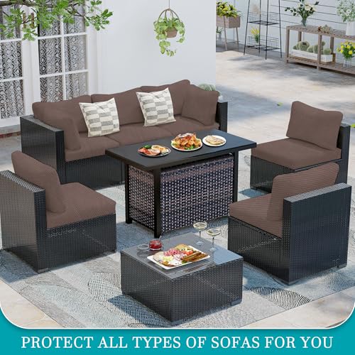 Image of 14Pcs Stretch Patio Cushion Covers,Outdoor Couch Covers Replacement,Outdoor Couch & Sofa Slipcovers,for Patio Furniture Cushion Covers,Washable Reusable Furniture Protector (Camel,Cover Only)