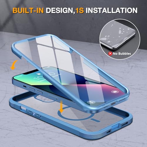 Image of Miracase for iPhone 13 Case 6.1'', [Bubble Free] Full-Body Bumper Phone case with Built-in Full Glass Screen,No Gap,Compatible with MagSafe,Blue