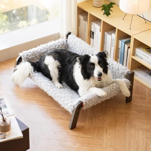 MEWOOFUN Hundesofa für Mittlere Hunde Erhöhtes Hundesofabett – Hundebetten für große und mittelgroße Hunde mit rutschfester Unterseite, Atmungsaktives Hundeliege mit Abnehmbarem, 87 x 63 x 28 cm, Grau
