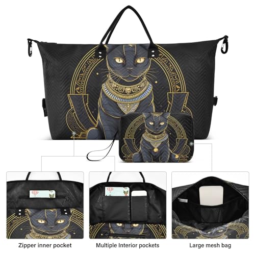 Large Travel Duffel Bag, Pharaoh Cat Sports Tote Gym Bag, Shoulder Weekender Overnight Bag for Women Men, Carry On Luggage with Toiletry Bags2