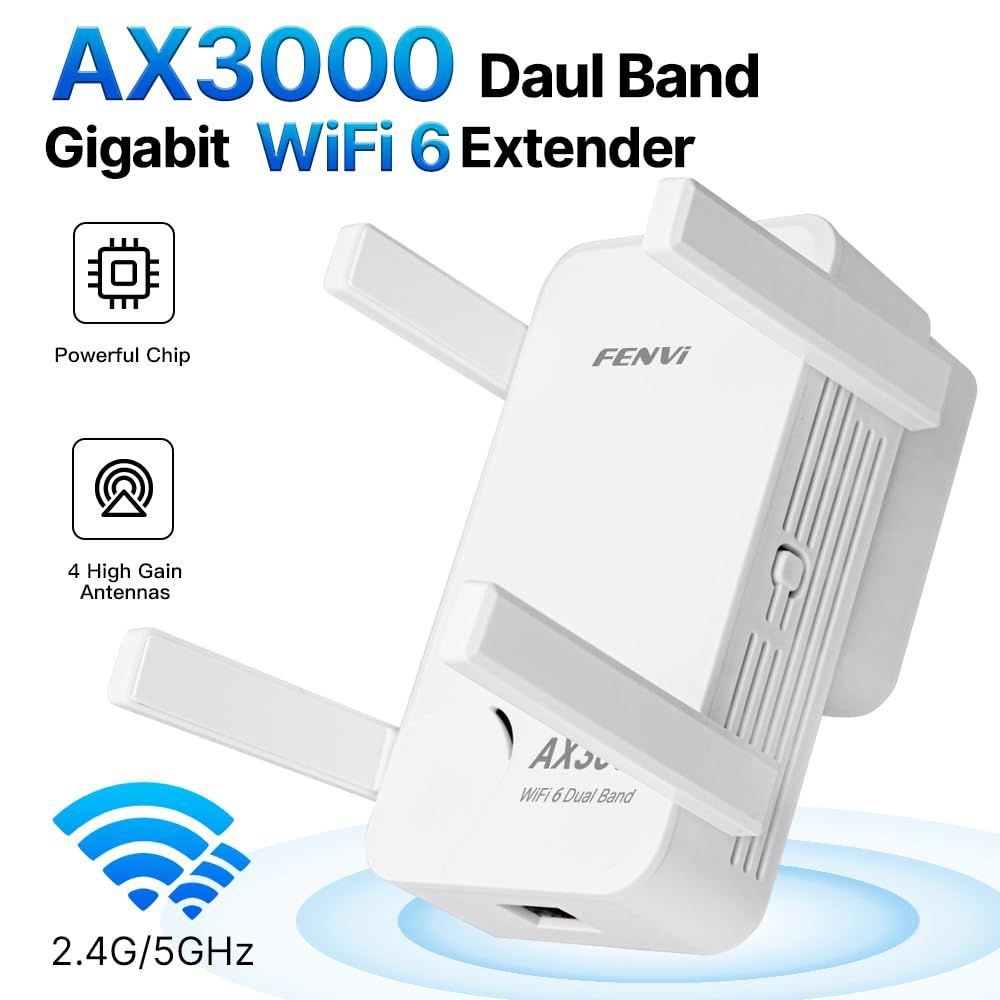 FENVi AX3000 WiFi 6 Extender Wireless Gigabit Range Repeater for Home 802.11ax Dual Band WiFi Signal Booster Internet Amplifier Easy to Setup with WiFi 2.4GHz