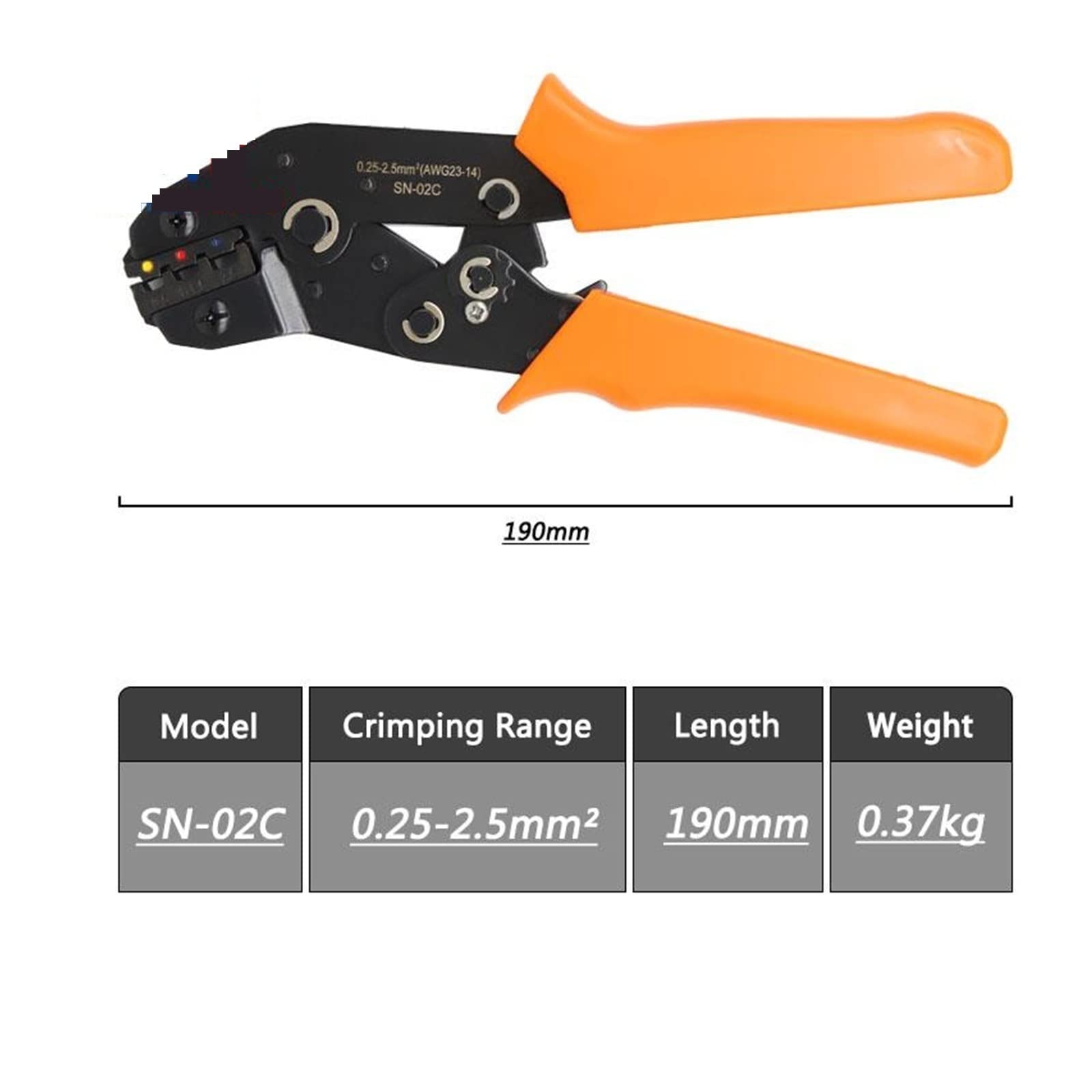 SN-02C Mini ręczne narzędzie do zaciskania 0.25-2.5mm² regulowane szczypce do zaciskania z 280 szt. Końcówek kablowych zestaw asortymentowy zestaw do zaciskania drutu perfection