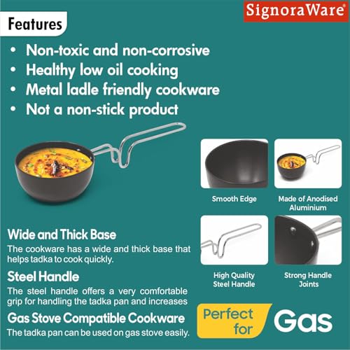 Image of Signoraware Opulent Non Stick Tadkapan 13cm | Ergonomically Designed Handle | Compact, Efficient & Stylish Tadka Pan | Ideal for Quick Tasks tadka for dal & Seasoning for Veggies (500ml | Steel)