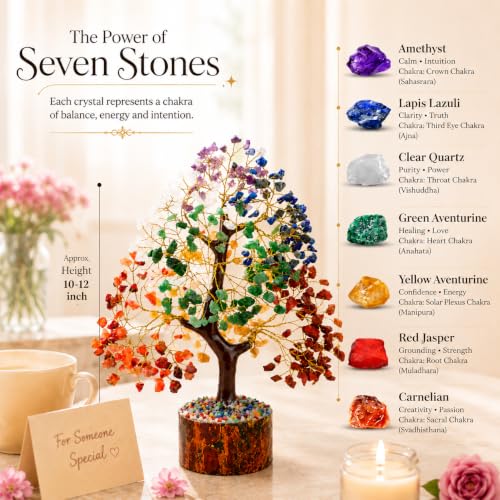 Image of Crocon 7 Chakra Crystal Tree of Life, Healing Crystals Tree 10-12 Inch,