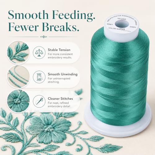 Image of Simthread Embroidery Machine Thread 5000M 40WT Polyester, Jade S049 | 5000M 40WT polyester thread feeds smoothly for home or commercial embroidery projects.