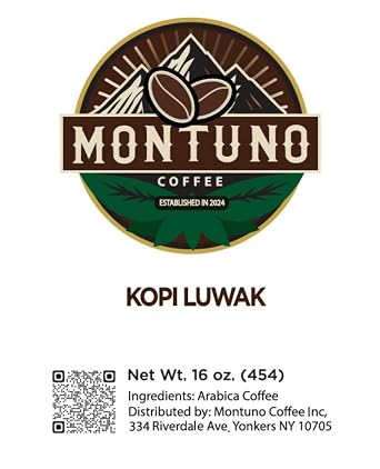 Montuno Kopi Luwak Arabica Coffee, Premium Gourmet Whole Bean, 16 oz
