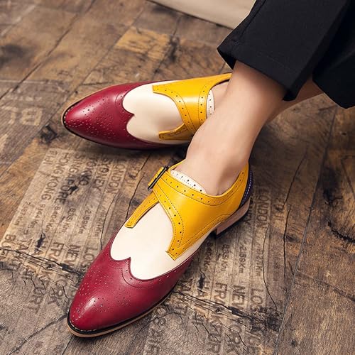 Men's Formal Shoes,Fashion Color Blocking Pointed Toe Oxford Uniform Business Casual PromLeather Shoes4