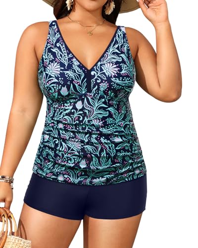 Yonique Womens Plus Size Swimsuits with Shorts Tummy Control Tankini Two Piece Bathing Suits Athletic Swimwear2