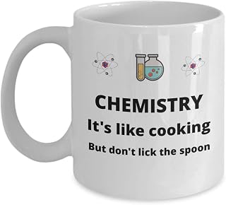 Science Physics coffee mug - Chemistry It's like cooking but don't lick the spoon - Funny scientist Chemical molecule laboratory joke novelty gift accessories - unique 11 oz ceramic tea cup